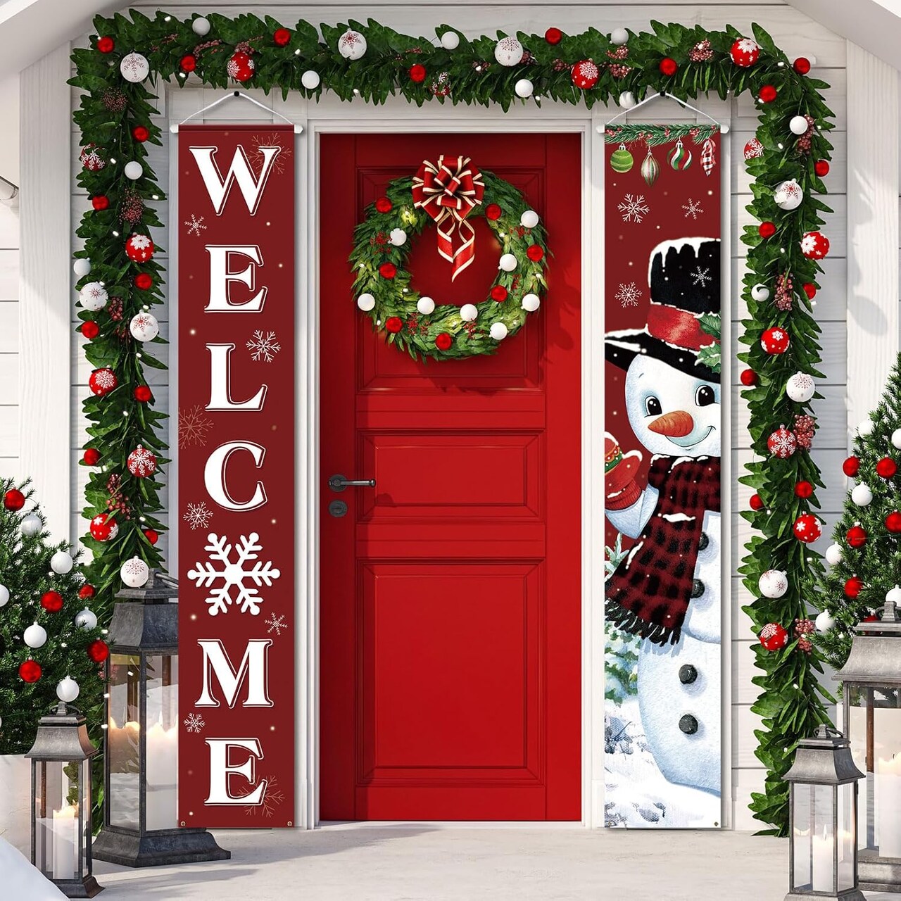 2 Pcs Christmas Snowman Welcome Banner Decoration - 71"L x 12"W